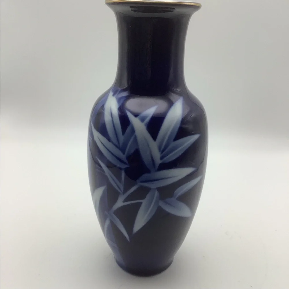 Cobalt Blue 8” Vase with Bamboo Design